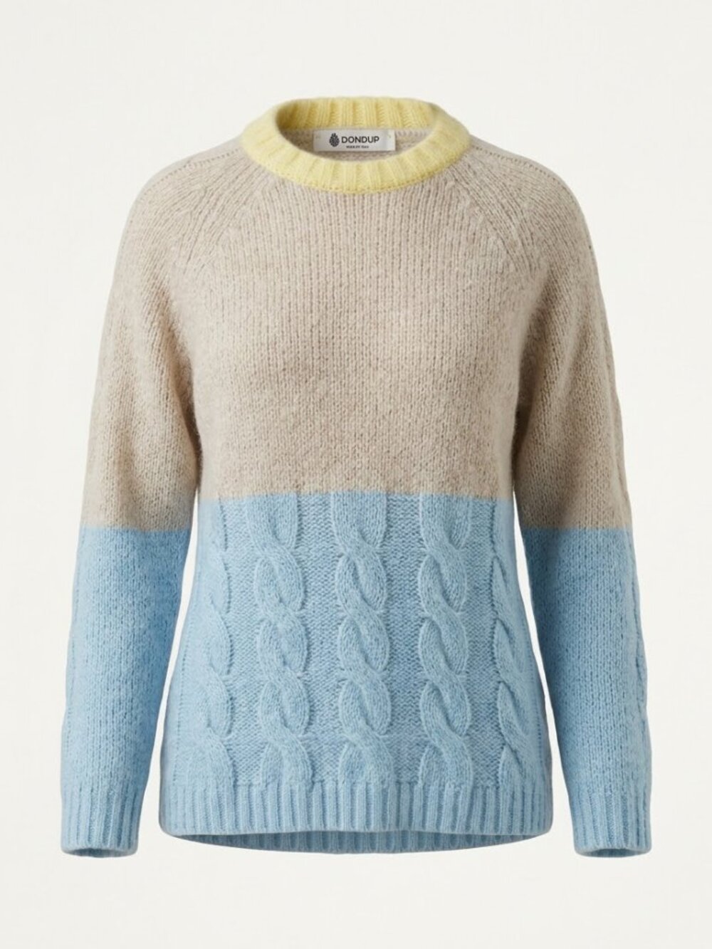 DONDUP Alpaca Blend Colorblock Cable Knit Sweater Blue Beige Size S
